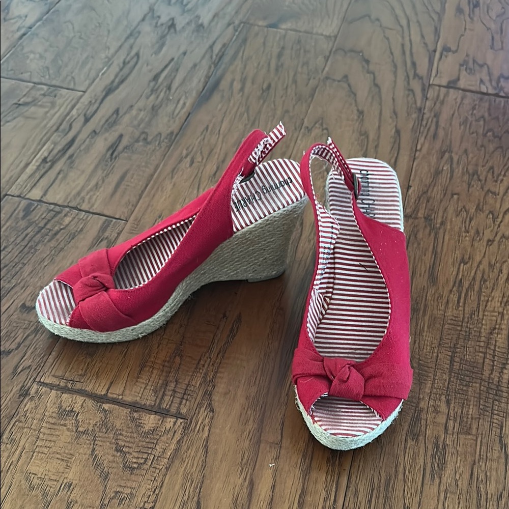 Charming Charlie Red Wedge Peep-Toe Shoes with Bow